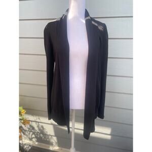 Banana Republic Size Small Open Front Black‎ Cardigan with Faux Leather Accents